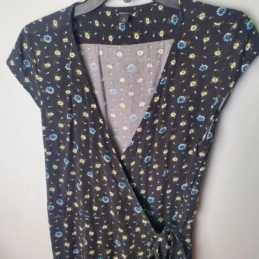 J.Crew Navy Floral Wrap Midi Dress Size Small